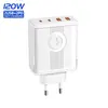 Luz LED redonda de 120W, carregador multi-porta AACC, adequado para telefones Apple e Android, carregador 5V 2A 12W