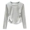 Klein Blue Round Neck Drop Shoulder Slimming Waist T-shirt Base Layer Early Autumn New Long Sleeve Slim Fit Top for Women