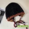 Chapéu de Inverno Novo Estilo Coreano com Proteção para Orelhas Peluda, Chapéu para Cabeça Grande, Chapéu de Lã Tricotado Quente e Versátil com Cadarço