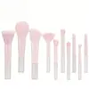 Kit de Pincéis de Maquiagem Mini com 10 Peças, Cabo Curto de Cristal, Conjunto Completo Portátil de Pincéis para Sombra e Blush, Direto da Fábrica