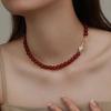 Fivela Ruyi de Concha Ágata Vermelha Jade Corrente para Clavícula Moda Novo Estilo Chinês Ano de Nascimento Corrente de Lã Elegante Corrente de Pescoço de Cyber Celebridade