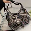 Bolso de lona jacquard bohemio estilo étnico de gran capacidad para mujer bolso de mano para vacaciones bolso de hombro único bolso cruzado