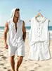 Conjunto masculino novo de verão transfronteiriço: Camiseta de linho sem mangas, camisa oversized de corte solto e colete fino - um conjunto de duas peças