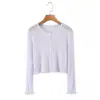 Venta Caliente Transfronteriza de Aliexpress Nueva Moda Primavera 2026 para Mujer Versátil Casual Cardigan de Punto con Borde Fruncido Protección Solar
