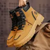 Botas Masculinas Outono Cano Alto Estilo Britânico Roupa de Trabalho Botas Cor de Ruibarbo Masculinas Esportivas e de Lazer Solado Grosso Botas de Couro para Caminhada ao Ar Livre