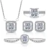 Transmissão ao vivo popular pedra preciosa colorida diamante de alto carbono corte flor de gelo quadrado princesa conjunto de embalagem anel brincos colar pulseira ouro real galvanizado