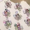 Brincos de Cristal Transparente em Cubo Coloridos com Flor de Strass para Mulheres, Broches, Acessórios para Chapéu, Acessórios para Fivela de Sapato