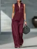 2026 Nuevo Traje de Mono Casual Holgado de Algodón y Lino con Cuello Alto sin Mangas para Mujer, Sitio Independiente Europeo y Americano de Amazon Transfronterizo