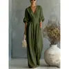 En stock 2026 Europeo y Americano transfronterizo primavera/verano Amazon elegante entallado a la cintura nuevo V-neck elegante mono de mujer