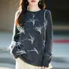 Suéter de Punto Redondo de Lana Cachemir Nuevo Otoño/Invierno 2026 Manga Larga para Mujer con Perlas Plumas Lana Cepillada Top