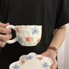 Design Criativo Coração Estilo Ins Xícara de Cerâmica Xícara de Café e Pires Conjunto Lembrancinha Presente Xícara de Chá Conjunto Xícara e Pires Pintado à Mão