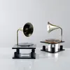 Adornos de Tocadiscos de Cristal de Lujo Ligero Creativos de Escritorio Sala de Estar Modelo de Casa Habitación Tocadiscos Decoraciones para Mueble de TV
