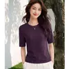 Camiseta Mousse Outono 2026 Textura de Bambu Manga Curta Redonda Regular Ombro Caído para Mulheres Emagrecedora Valoriza a Silhueta Manga Média Versátil