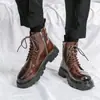 Zapatos de Hombre de Moda Nuevos de Comercio Exterior, Botas de Invierno para Hombre, Botas Martin Marrones de Caña Alta, Botines de Cuero Gruesos de Caña Media Estilo Británico