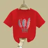 2050# camiseta de manga corta para niña verano 2025 nueva de algodón top para niño ropa infantil ropa para niños grandes manga media para niña