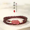 Pulsera apilable de doble círculo de granate natural para niñas, Pulsera Pixiu de cristal de fresa, Regalo de Año Nuevo para la mejor amiga, Pulsera de cuentas