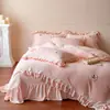Estilo Princesa Francesa Cobertor de Cama Espesso em Lã de Leite Conjunto de Quatro Peças Estilo Coreano Renda Fleece de Coral Capa de Edredom Lençol de Cama Conjunto de Roupa de Cama