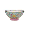 Cuenco Fushou de Esmalte Jingdezhen Nueva Chinoiserie Cerámica Doméstica para Arroz Estilo Japonés Cuenco Sombrero de Bambú Cuenco de Cumpleaños de Alta Gama