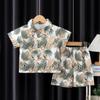 Novo Conjunto Curto de Manga Curta para Crianças 2026, Conjunto de Camisa de Manga Curta Masculina, Conjunto de Duas Peças de Praia com Shorts de Manga Curta