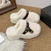Pantuflas de Piel con Suela Gruesa Estilo Retro para Mujer 2026 Nuevas de Invierno Moda para Exteriores Punta Cerrada Cómodas para el Hogar Slip-On Pantuflas de Algodón
