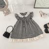 Vestido de Verano para Niña 2026 Nuevo Elegante Vestido a Cuadros con Mangas Volantes Vestido de Bebé de un Año Verano