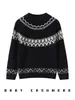 Suéter de cachemira jacquard para niños, grueso, estilo retro, para otoño e invierno, unisex, con patrón Fair Isle, cuello redondo y diseño de jersey