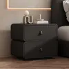 Mesita de noche pequeña moderna y minimalista para uso doméstico, hecha de madera maciza, de color crema, de alta gama, cuero de lujo ligero, con características de almacenamiento e instalación