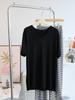 Camiseta de Modal con Abertura Estilo Europeo y Americano para Mujer en Verano, Holgada y con Caída, Cuello en V, Largo Medio, Aspecto Adelgazante, Manga Corta, Cubre Glúteos