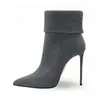 Botines Cortos de Tacón Aguja de Gamuza con Punta Fina para Comercio Exterior Europeo y Americano, Botas Estilo Pasarela Plegables de Moda tipo Martin, Botines de Talla Grande para Mujer