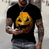 Fábrica de comércio exterior nova transfronteiriça Halloween 3D digital plus size tendência de impressão de camiseta masculina manga curta masculina