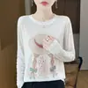 Nuevo estilo de verano jersey de punto fino estampado de cuello redondo con diseño de sombrero de paja, versátil, moderno, casual y elegante top de punto para mujer