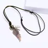 Joyería de Venta Caliente Europea y Americana, Colgante Personalizado de Alas de Ángel de Aleación, Collar de Cuero, Cadena Larga Simple Ajustable para Suéter