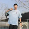 Suministro directo de fábrica camiseta de manga corta impresa pesada de 220 g para hombre verano 2025 estilo japonés outdoor algodón top de media manga