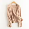 Suéter Gola V 100% Cashmere Puro Tricô para Mulheres, Casual Preguiçoso Solto Tricô Grosso Europeu e Americano para Mulheres