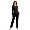 Conjunto de Ropa de Casa Casual de Estilo Europeo y Americano, Transfronterizo, con Borde Negro, de Canalé y Mangas Largas