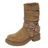 Botas vaqueras occidentales de tacón grueso para mujer 2025 Nuevas botas cortas de verano, primavera y otoño, botas de tacón alto retro hasta la mitad de la pantorrilla