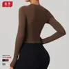 Camiseta Esportiva Europeia e Americana Justa Secagem Rápida Manga Longa Gola Redonda Camada Base para Yoga Pilates Corrida Esportes Fitness