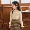 Suéter de lana 100% pura para niña, bonito y dulce, con cuello de cornisa, moderno, para niños grandes, otoño e invierno, nuevo