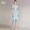 Vestido de Negócios Ad Blue com Gola Redonda para Mulheres, Traje para Ocasião Formal, Saia, Roupas de Trabalho de Alta Qualidade para Profissionais de Medicina e Estética