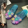 Zapatillas de Cristal Florales Coloridas de Venta Caliente Transfronteriza para Mujer, Zapatos de Gel Retro de Moda para Exteriores de Verano