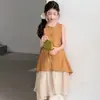 Conjunto de Verano sin Mangas para Niñas 2026 Nuevo Estilo para Niñas Mayores, Conjunto de Dos Piezas Estilo Coreano de Camisa Tipo Muñeca y Pantalones de Pierna Ancha para Niños