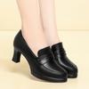 Zapatos de tacón alto para mujer dropshipping, Zapatos negros de trabajo, Zapatos de boca profunda para primavera y otoño, Mocasines versátiles, Zapatos de cuero para mujer de mediana edad