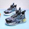 Zapatos de Baloncesto Deportivos de Malla Hielo para Niños Verano y Primavera Hebilla Giratoria Ligeros Zapatos para Correr de Niños Estudiantes de Primaria Zapatos con Graffiti