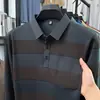 Camisa Polo Masculina de Manga Longa Listrada com Gola Reversível, Top Casual da Moda com Bolsos Reais, Camiseta Masculina