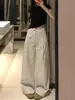 Pantalones Casuales de Pierna Ancha, Arrugados, Ajustados, de Cintura Alta, para Otoño 2026, Sueltos, Adelgazantes, con Caída, de Pierna Recta, de Nueve Puntos