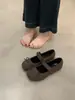 Zapatos Planos de Terciopelo Gris Retro para Mujer 2025 Invierno Zapatos Mary Jane con Lazo Zapatos de Ballet Cálidos