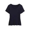 Top de Hombro Corto Retro de Nicho Estilo Americano Spice Girls Cuello en V Relajado Color Sólido Ajustado Cintura Ceñida Relajado Camiseta