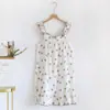 Pijama de Crepe de Algodão com Laço Feminino Fio de Algodão Gaze de Camada Dupla Saia Slip Verão Algodão Lavado Absorvente de Suor Vestido de Casa