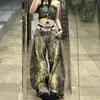 [Exclusivamente para Exportação Transfronteiriça] Jeans Retrô Americano Ponto Aleatório Nova Coleção Primavera/Verão 2025 Calças Longas de Perna Larga Streetwear