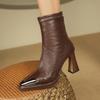 Botines Elegantes Metálicos de Estilo Retro Europeo y Americano 2024 Invierno Nueva Llegada Cierre Trasero Moda Tacón Grueso Botas de Moda